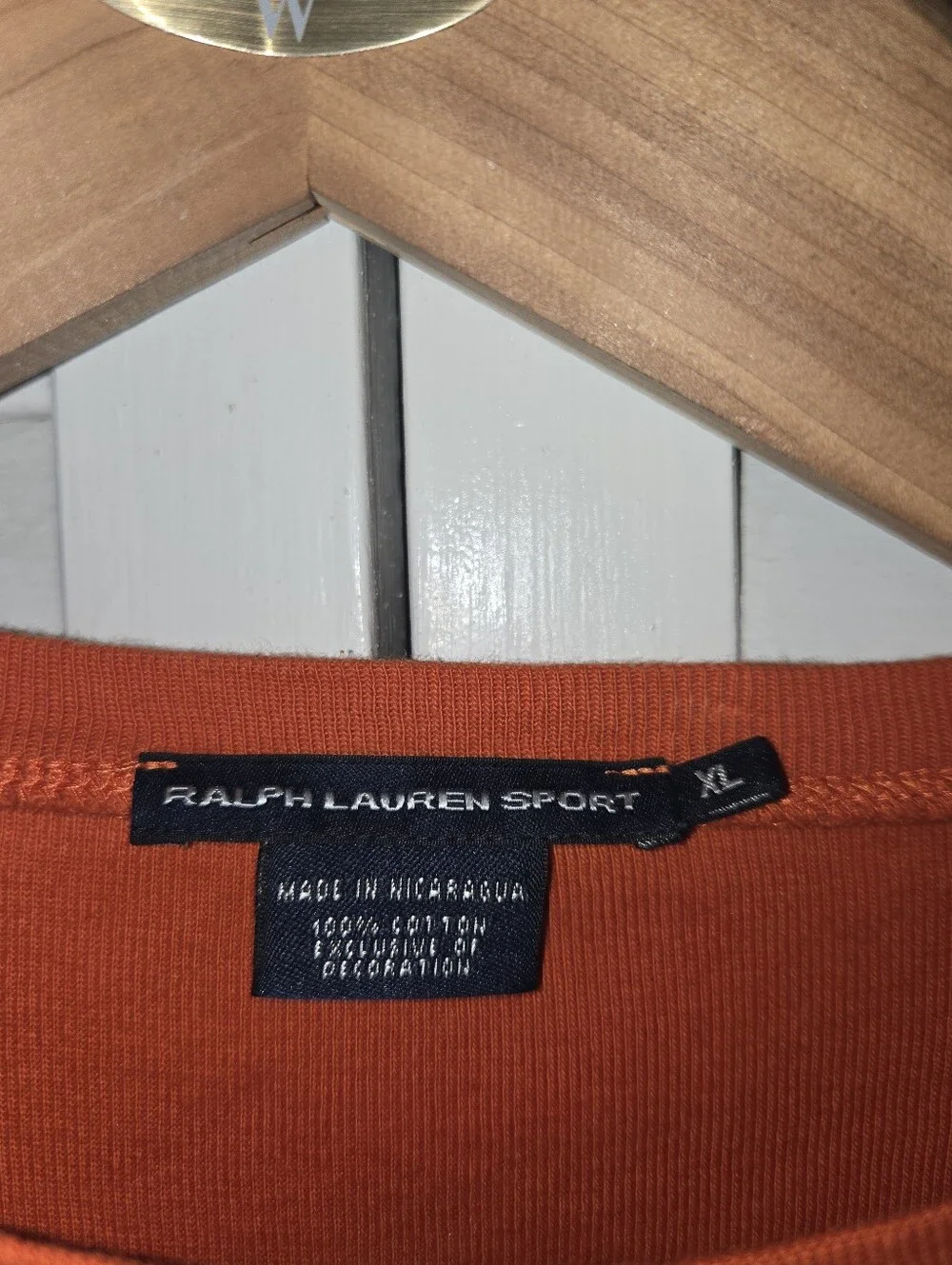 Vintage Ralph Lauren Sport Orange Ribbed Long Sleeve Shirt Blue Pony XL